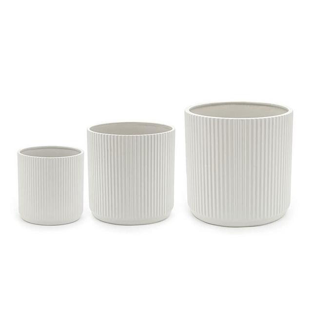 Amazon Basics Assorted Sizes Fluted Ceramic Planters, Set of 3, White