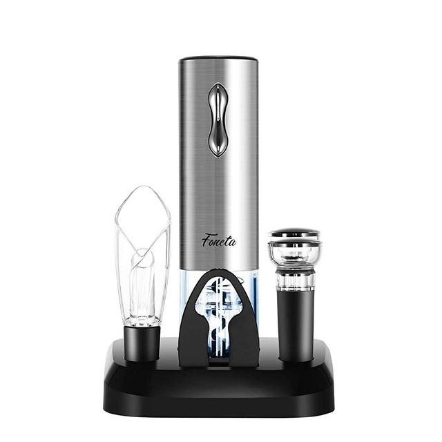 Foneta Electric Wine Opener Rechargeable Wine Bottle Opener with Charging Base, Wine Aerator Pourer, Foil Cutter, Wine Stoppers