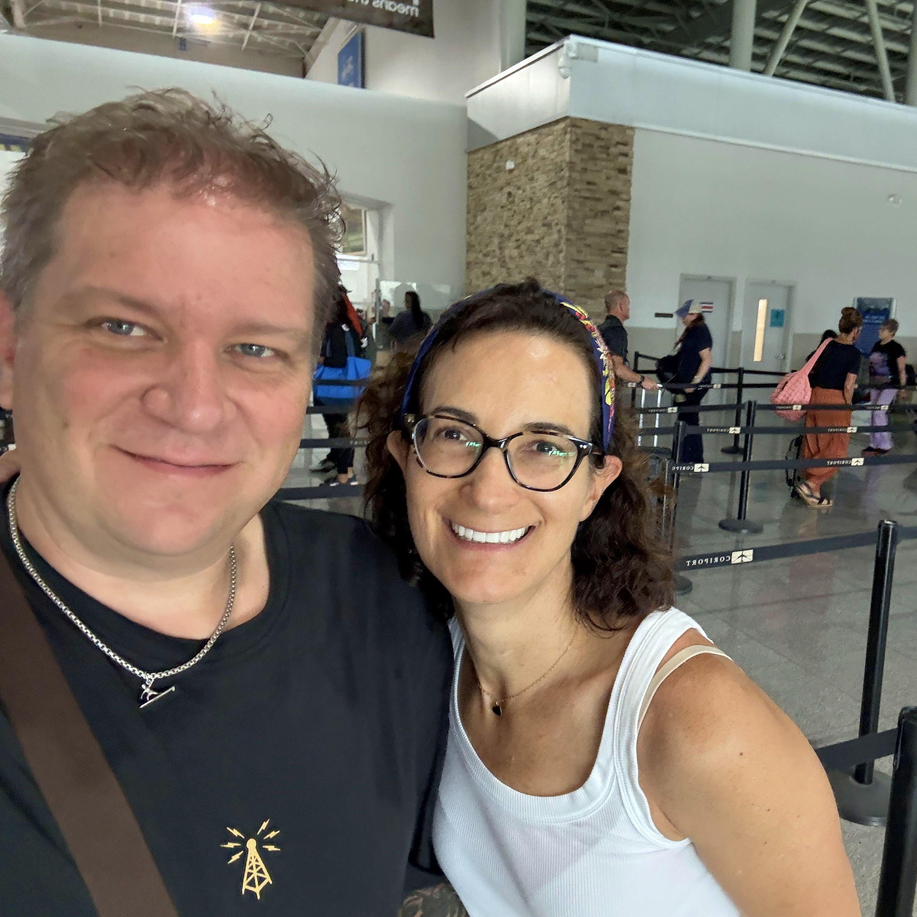 Freshly engaged but heading in different directions— Jason to Austin and Jules to the Papagayo Peninsula for business — hearts full, bags packed, and always on the same team. ✈️