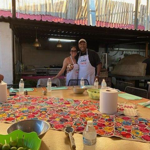 During our trip to Cabo San Lucas, we took a cooking and mixology class where Mike excelled in making the three signature salsas while I shined making tequila drinks.
