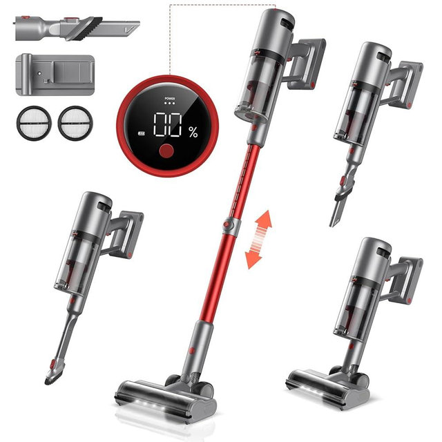 V120P Cordless Vacuum Cleaner, Cordless Vacuum up to 60Mins, 30Kpa Powerful Suction, 450W Stick Vacuum Cordless Rechargeable with 2500m-Ah Battery, Lightweight Vacuum Cleaner for Home, Pet Hair