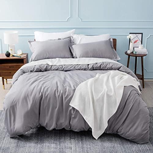 Bedsure Duvet Cover Queen Zipper Closure (90x90 Inch) Ultra Soft Brushed Microfiber Grey Duvet Cover Full 3-Piece Set Bedding Comforter Cover with Corner Ties and 2 Pillow Shams Easy Care