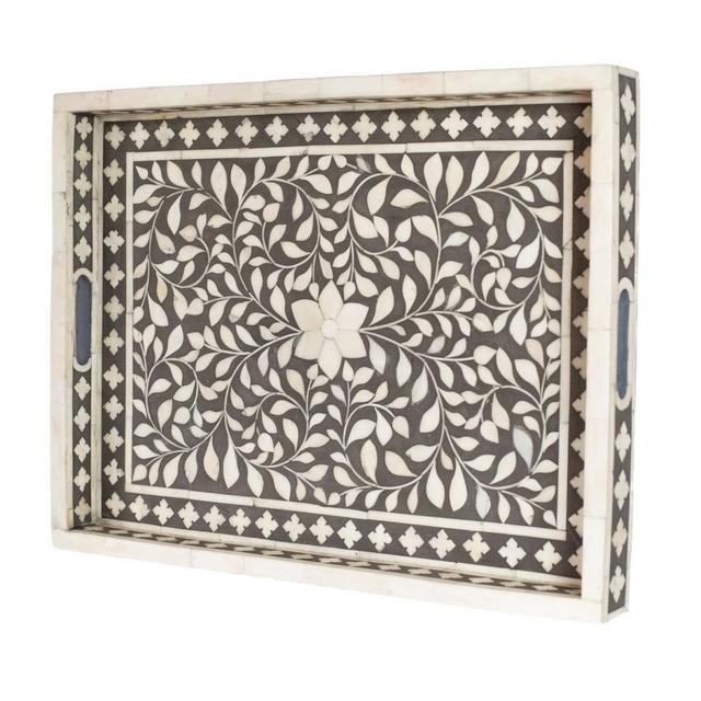 Grey Floral Tray
