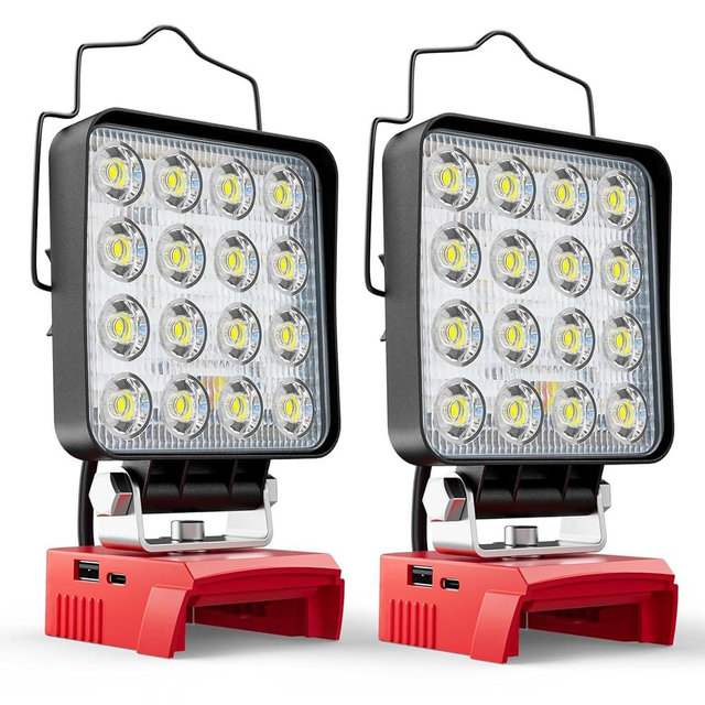 LIVOWALNY LED Work Light Compatible with Milwaukee 18V Battery, 2PCS 70W Portable Flood Light with USB Type-C Charger Port, Cordless Tools Flashlight for Construction Car Repairing Emergency, 7000 LM