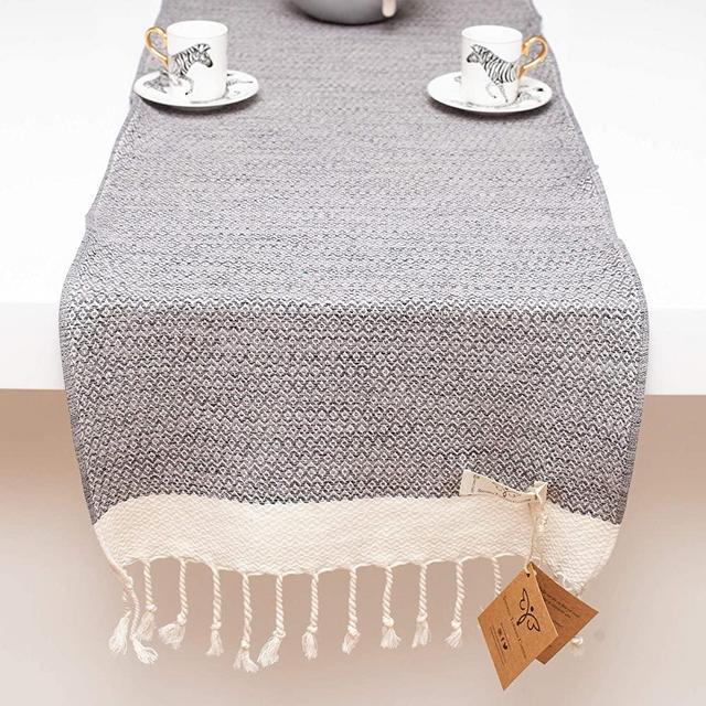 Smyrna Original Turkish Table Runner | 100% Cotton, 15 x 72 Inches | Vintage Farmhouse Style Table Runners for Home Dining Table Decor and Bohemian Wedding Decorations (Gray)