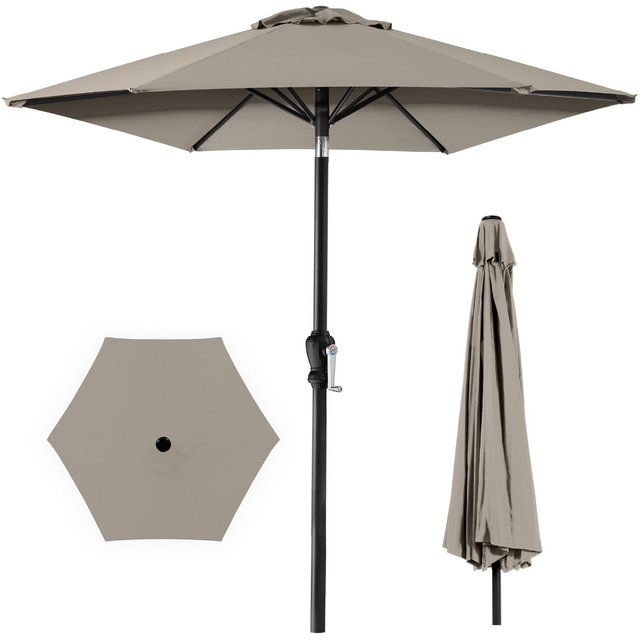 Best Choice Products 10ft Outdoor Steel Market Patio Umbrella w/ Crank, Tilt Push Button, 6 Ribs - Beige