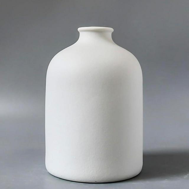 White Ceramic Vase - 7.1 Inch Tall - Minimalist Modern Home Decor, Shelf Decorative Object - Table Centerpiece, Coffee Table, Living Room, Bookshelf, Office, Entryway, Console, Wedding, Olive Plant