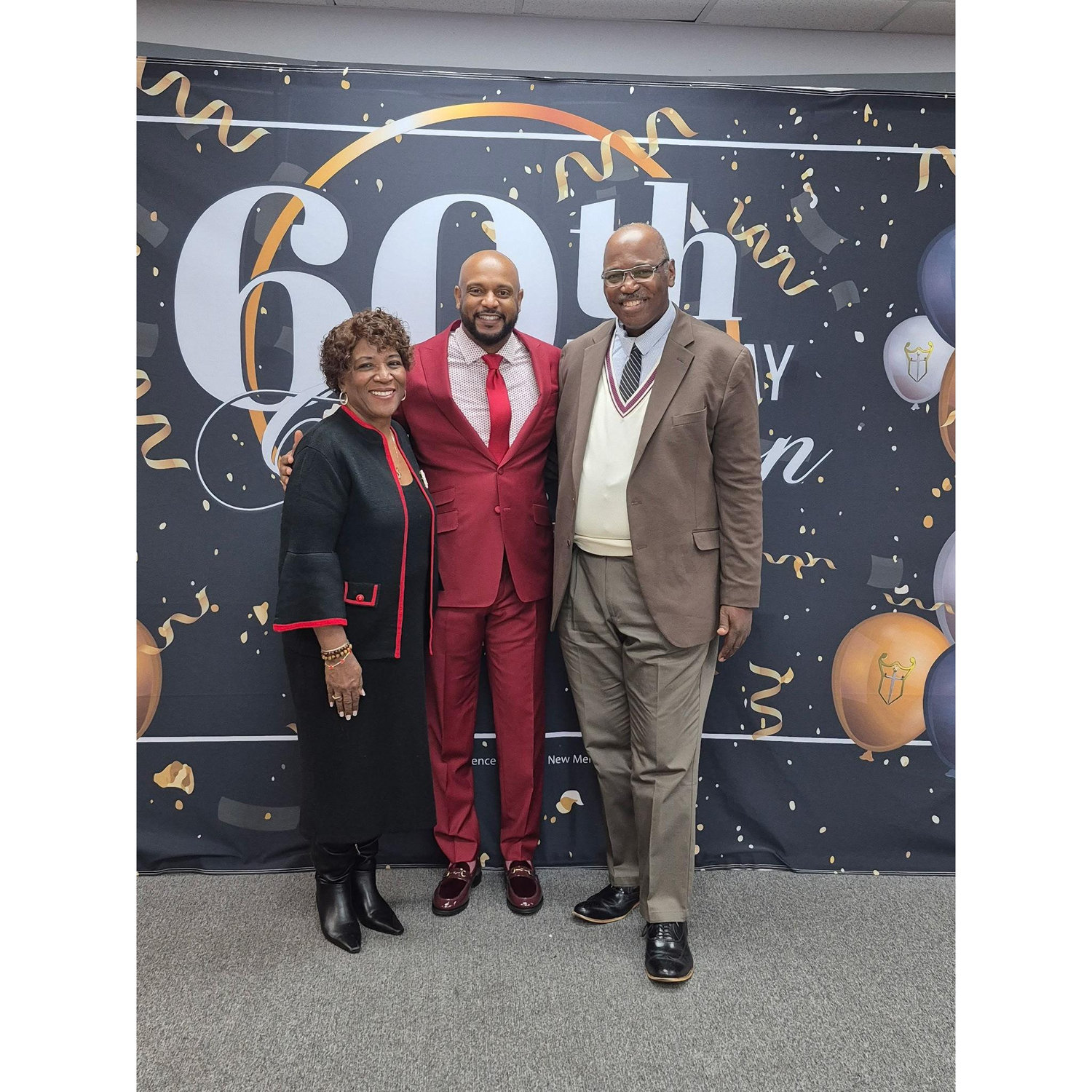 Toni and Tim with our Pastor, Jesse Curney III, New Mercies Christian Church, 2025