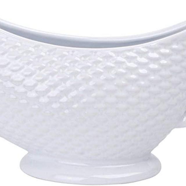 Palais Dinnerware Porcelain Easy Pour Gravy Sauce Boat - White - 8 Oz (Basketweave Design)