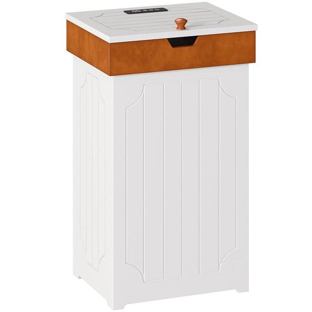 Function Home Trash Can Cabinet, 13 Gallon Kitchen Garbage Can with Deodorizing Function, Dog Proof Trash Can, Wooden Recycling Trash Bin Cabinet with Lid for Home Kitchen Bathroom, White Honey