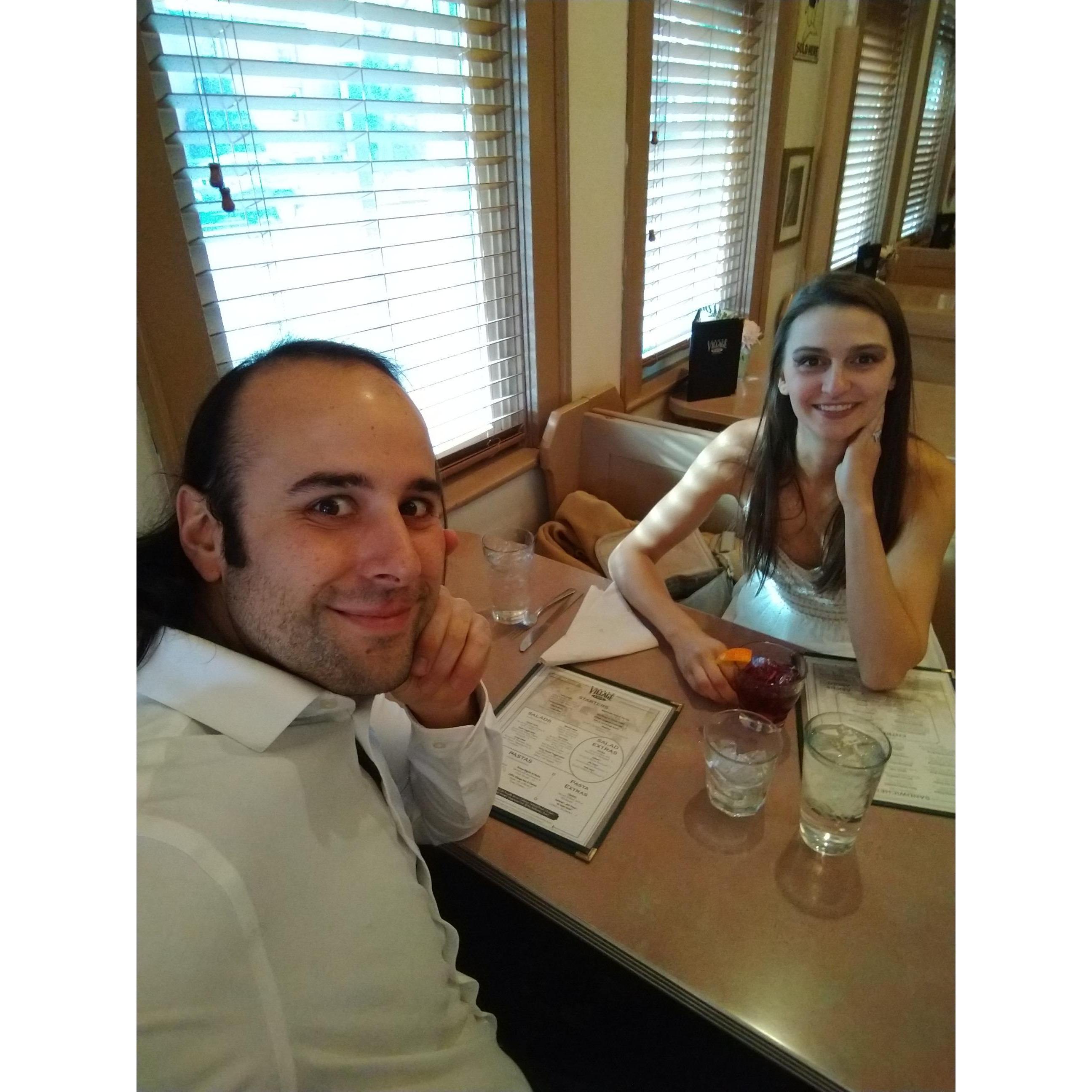 15 minutes after saying "I do" they celebrated across the street from the courthouse at their favorite cafe. Circa March 3, 2020.