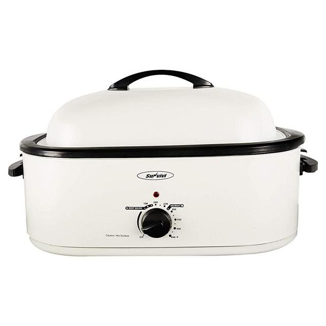 Sunvivi Electric Roaster Oven with Self-Basting Lid, 18-Quart Turkey Roaster Oven with Removable Insert Pot, Full-range Temperature Control and Cool-Touch Handles, White Body and Lid