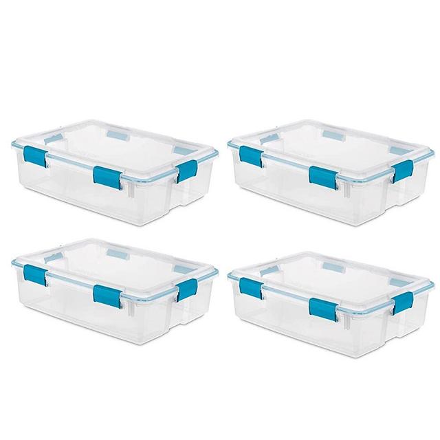 Sterilite Multipurpose 37 Quart Clear Plastic Under-Bed Storage Tote Bins with Secure Gasket Latching Lids for Home Organization, (4 Pack)