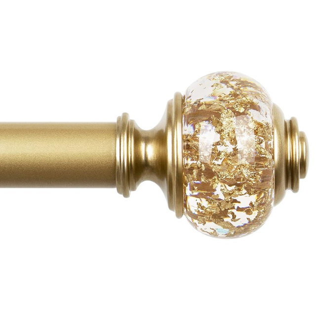 1 Inch Gold Curtain Rods for Windows 140 to 195 Inches (6 to 12 ft), USFOOK Telescoping Single Drapery Rod, Decorative Curtain Rod with Luxury Translucent Finials