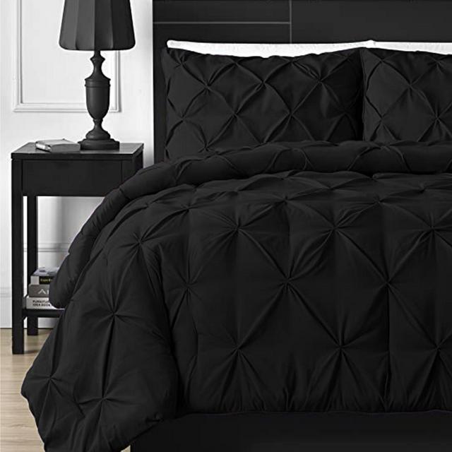 eLuxury 3pc Pin Tuck Comforter Set, Black, King