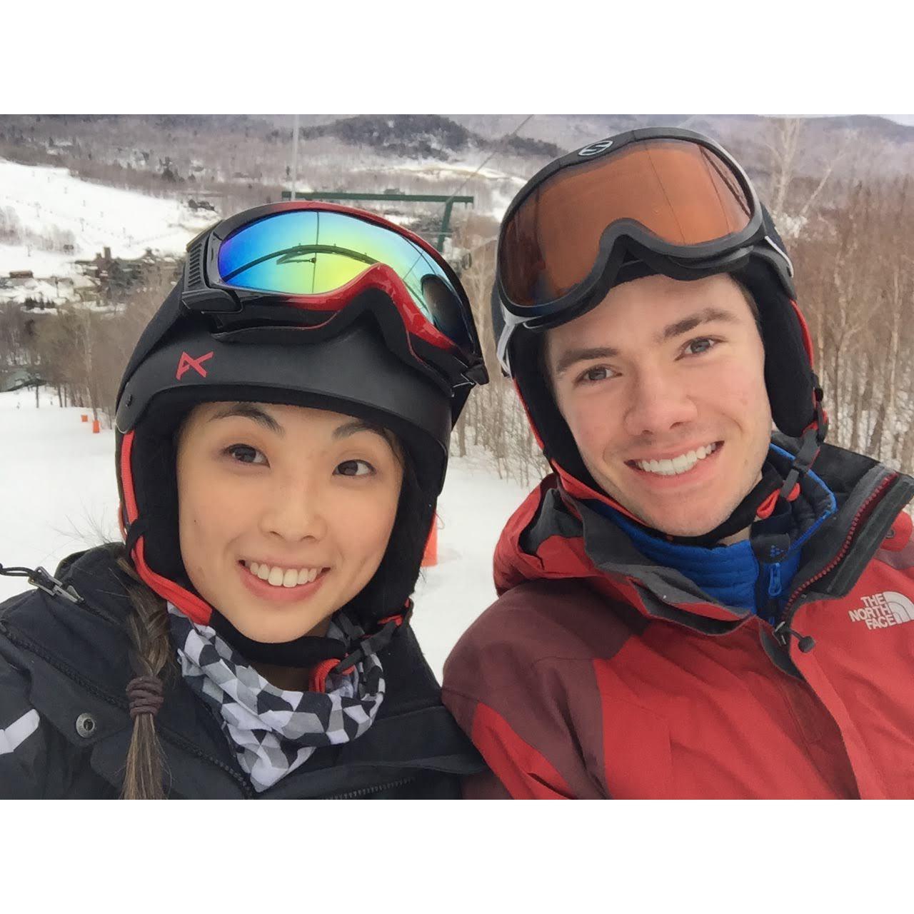 Our first time skiing and snowboarding together