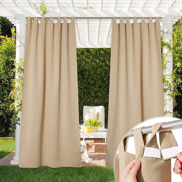 NICETOWN Patio Blinds Outdoor Waterproof Curtain, Detachable Sticky Tab Top Room Darkening Thermal Insulated Outdoor Drape Privacy for Hall/Yard, 1 Piece, W52 x L120, Biscotti Beige