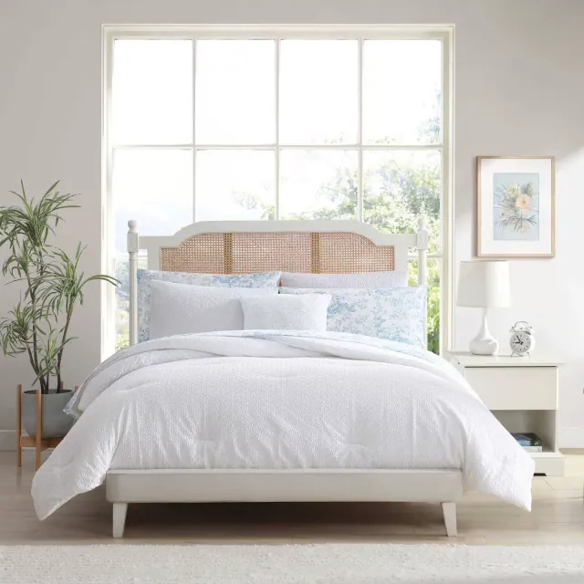 Laura Ashley 8pc Queen Margaret Microfiber Comforter Set White Queen: Botanical Pattern, Polyester Fill, Machine Washable