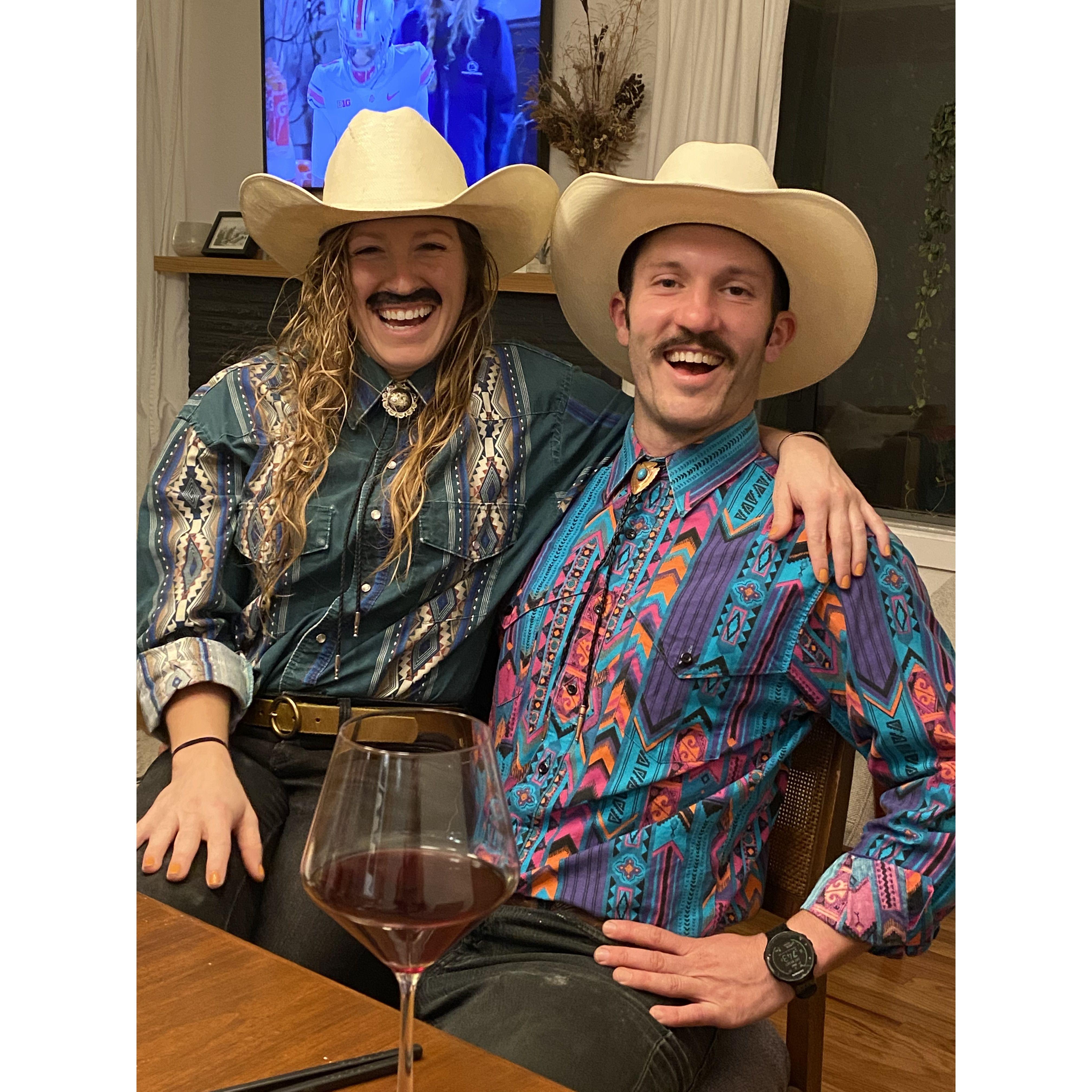 Paige dressed up as Taylor dressed up as a cowboy. Covid halloweens, what can we say!