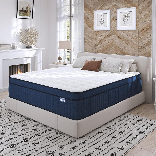 SUAYEA King Size Mattress, 14 Inch King Mattress in a Box, Medium Firm Pocket Spring and Gel Memory Foam for Superior Comfort, Pressure Relief, Strong Edge Support