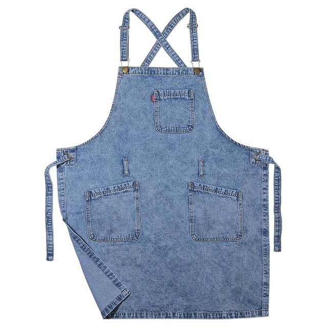VANTOO Denim Chef Apron for Women with Pockets, Jean Waitress Server Kitchen Apron for Men Cooking Gardening Painting