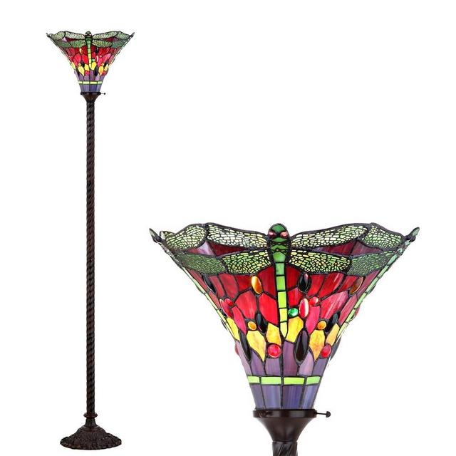 JONATHAN Y JYL8002B Dragonfly Tiffany-Style 71" Torchiere Floor Lamp, Tiffany, Traditional, Art Nouveau Style, Elegant, Office, Living Room, Family Room, Dining Room, Bedroom, Foyer, Bronze/Green