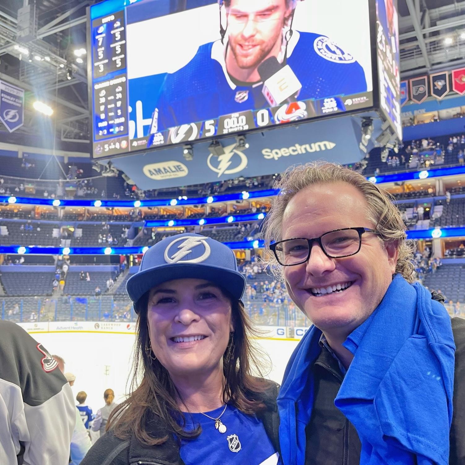 First time that the Colorado Avalanche and Tampa Bay Lightning played after the Stanley Cup finals. This is in Tampa, on Valentine's Day. Kim was happy that Tampa won this game.
