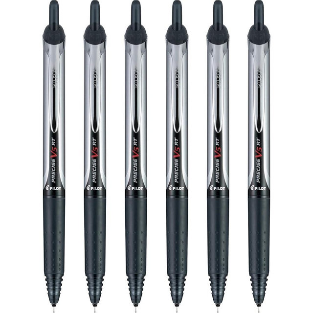 Pilot Precise V5 RT Refillable & Retractable Rollerball Pens, Extra Fine Point Pens 0.5 mm, Black, Pack of 6 - Ideal for School, Journaling & Office Writing