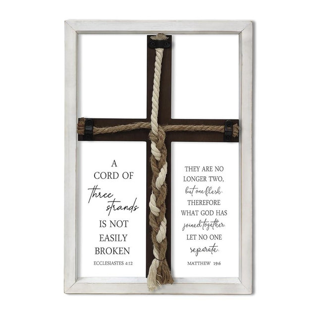 Surfapans A Cord of Three Strands Wedding Ceremony Wall Decor 15"X10" Sand Unity Knot Braid Art Cross Rope Sign Ecclesiastes 4:12 for Couple Anniversary Christian Marriage (White)
