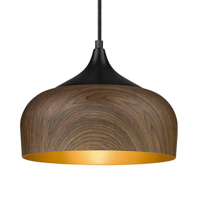 ELYONA Modern Pendant Light Walnut Wooden Pattern Dome Pendant Light Fixture Matte Black Metal Gold Inner Finish Adjustable Hanging Lighting for Kitchen Island Dining Room Office Hallway Foyer Bedroom