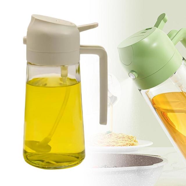 2 in 1 Glass Oil Sprayer & Dispenser, 2024 Upgrade Large 600ml/20Oz Olive Oil Dispenser Bottle for Kitchen, Food-grade Oil Mister Spray Bottle for Cooking, Air Fryer, Frying, BBQ (White, 470ml)