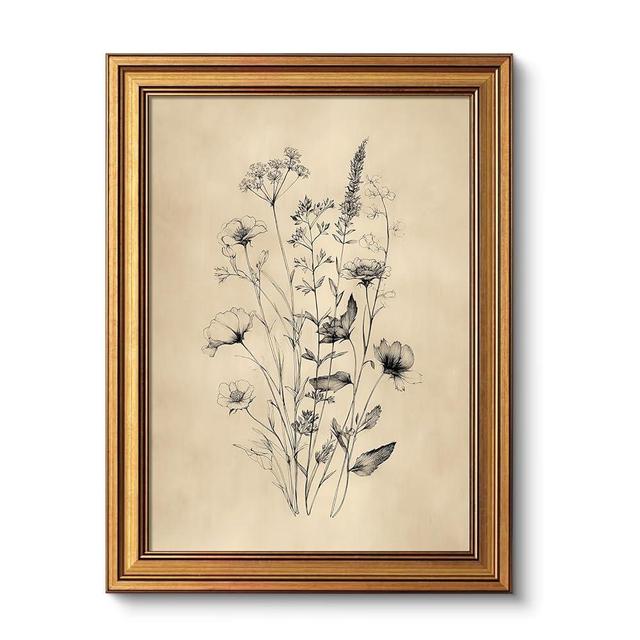 VIYYIEA Vintage Wildflower Sketch Rustic Farmhouse Wall Art Decor for Living Room Bedroom, Aesthetic Botanical Floral Meadow Bouquet Pictures,12x16inch,Gold Framed Canvas Prints Paintings