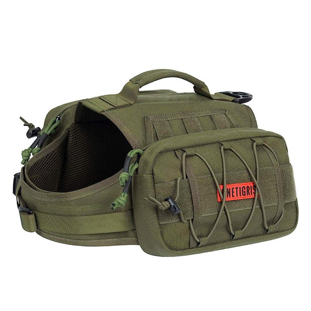 OneTigris Dog Backpack for Hiking Nylon Dog Harness Backpack with Side Pockets for Large Dog with 17"-23.5" Neck Girth and 25"-31" Chest Girth (Green, Medium)