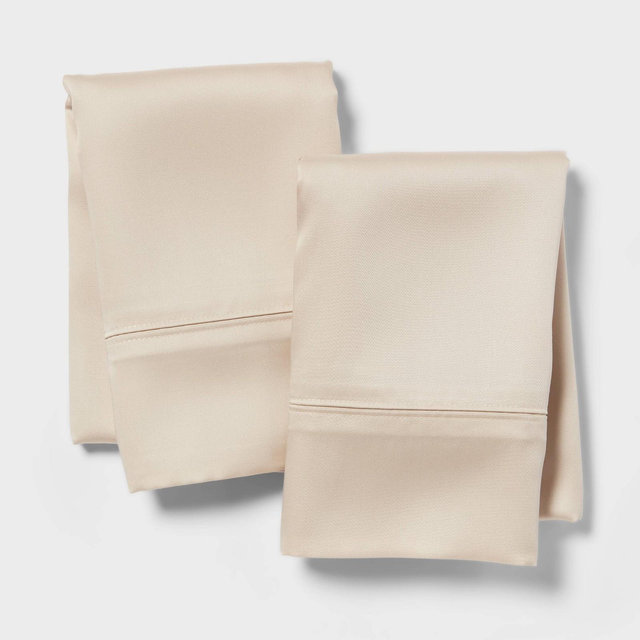 King 320 Thread Count Cool TENCEL® Lyocell Pillowcase True Khaki - Threshold™: Satin Weave, No Closure, 2-Pack