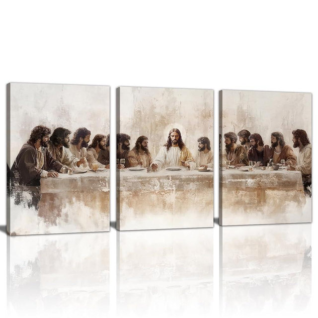 WENGTIAO 3Pcs Christian Wall Art Prints Jesus Last Supper Canvas Painting Poster Religious Scripture Pictures Bible Renaissance Easter Artwork For Dining Room Living Room Church 16x24 inch