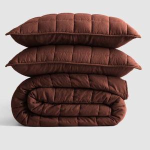 Linen Quilt Set (Size Queen, Color: Bordeaux)