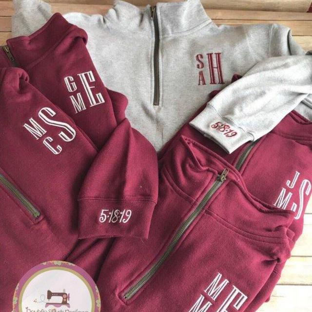 Personalized bridesmaid gifts, bridal shower gift, monogrammed bridal party, embroidered, monogram pullover, quarter zip, sweatshirt