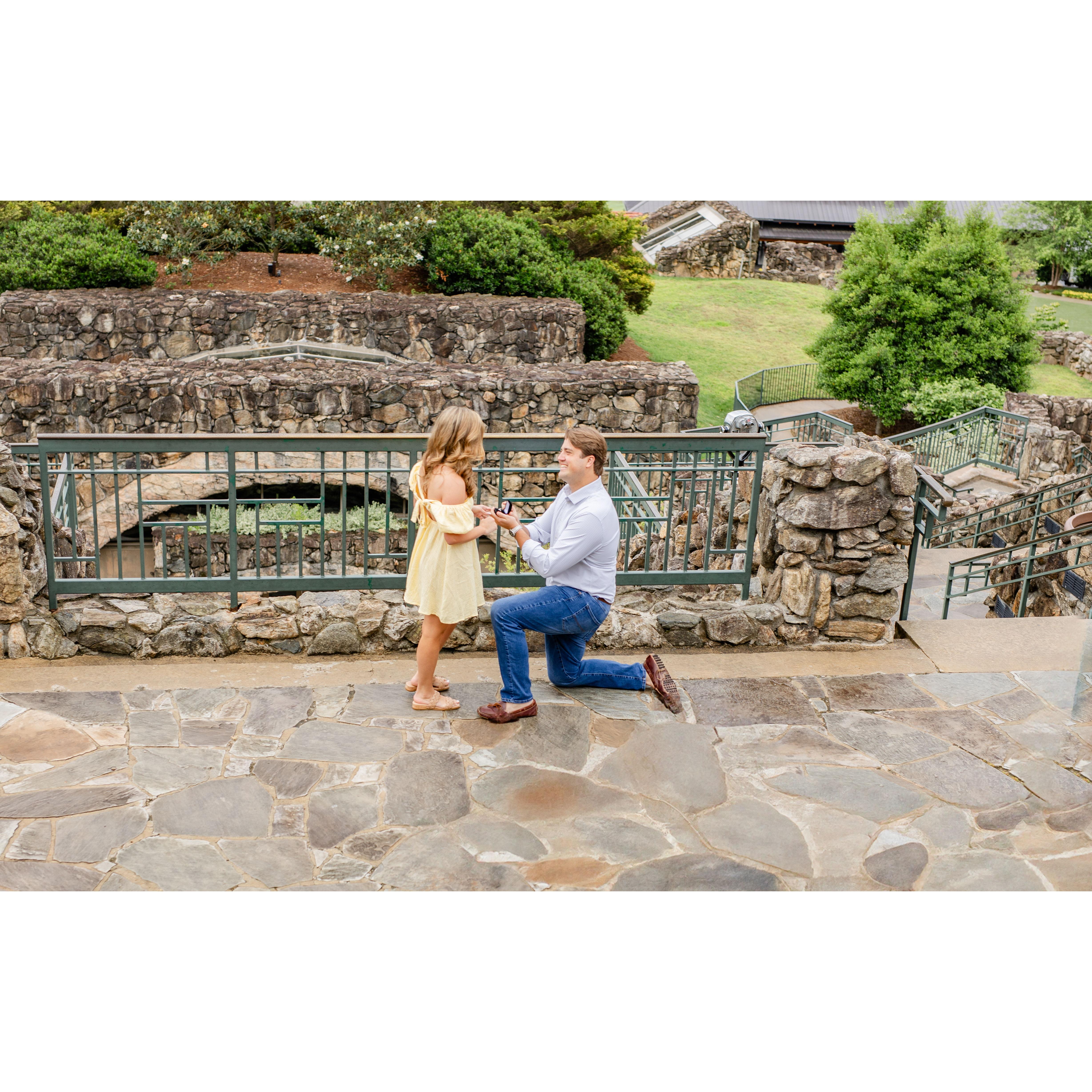 He popped the question at the Grove Park Inn in Asheville, NC!