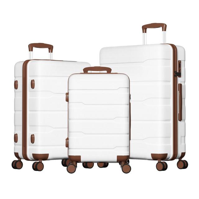 SKONYON 3pc Hardside Checked Spinner Luggage Set