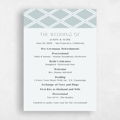 Soft Teal, Blue Wedding Program - Diamant