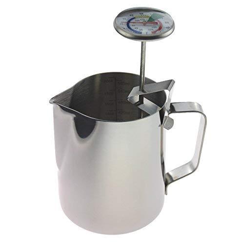 Milk Thermometer and 600 ml Milk Jug for Perfect Barista Style Coffee Making Great for Frothy Latte Cappuccino