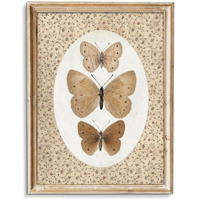 uniro Vintage Butterfly Canvas Wall Art, Bedroom Bathroom Shelf Retro Butterfly Illustration Room Decor, Canvas Prints, Posters Wall Decor Antique Paintings Home Farmhouse Wall Decor