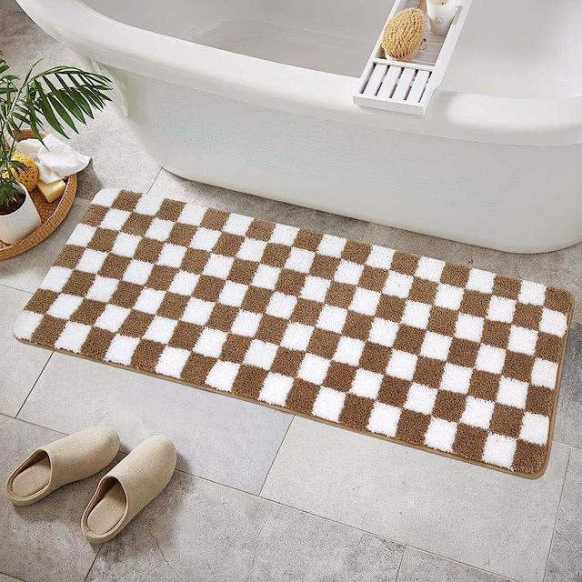 BATHROOM RUNNER RUG Black & White Checkered Long Bath Mat Non