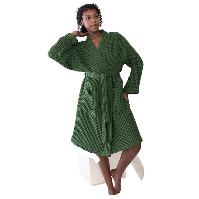 Viva Maison Womens Kimono Waffle Robe - Lightweight 100% Turkish Cotton Housecoat for All-Day Lounging - Bathrobe for Shower