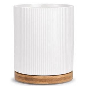 QUELIEN Utensil Holder, 360° Rotating Ceramic Kitchen Utensil Holder for Countertop, 7.7" Utensil Crock for Kitchen Counter with Rotatable Wooden Base,Ideal Housewarming Gift & Mothers Day Gift