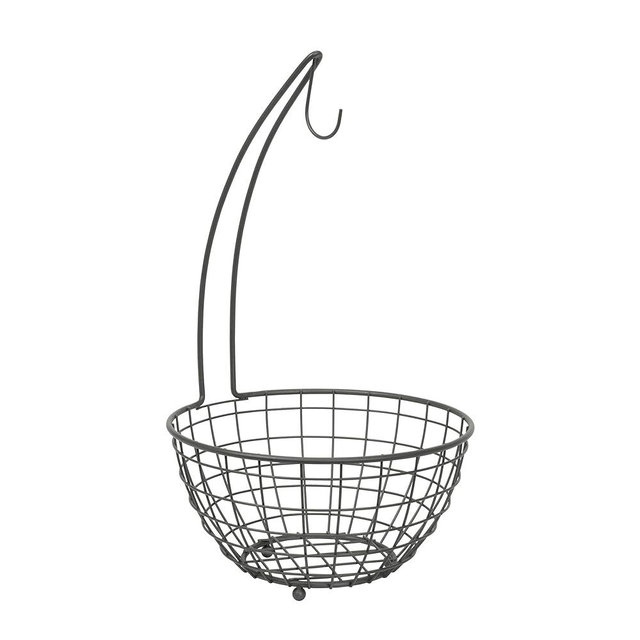 Spectrum Diversified Grid Small Tree Hanger Basket, Produce Saver Banana Holder & Open Wire Fruit Bowl for Kitchen Counter & Dining Table, Industrial Gray