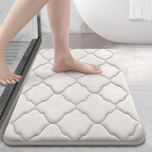 OLANLY Memory Foam Bath Mat Rug 24x16, Soft and Absorbent Bathroom Rugs, Non-Slip, Comfortable, Machine Washable Bath Carpet for Bathroom Floor, Tub, Shower and Home Decor Accessories, Cream