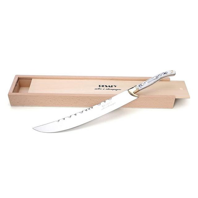 Resafy Champagne Saber With Wooden Box Champagne Knife Champagne Sword Champagne Opener (White)