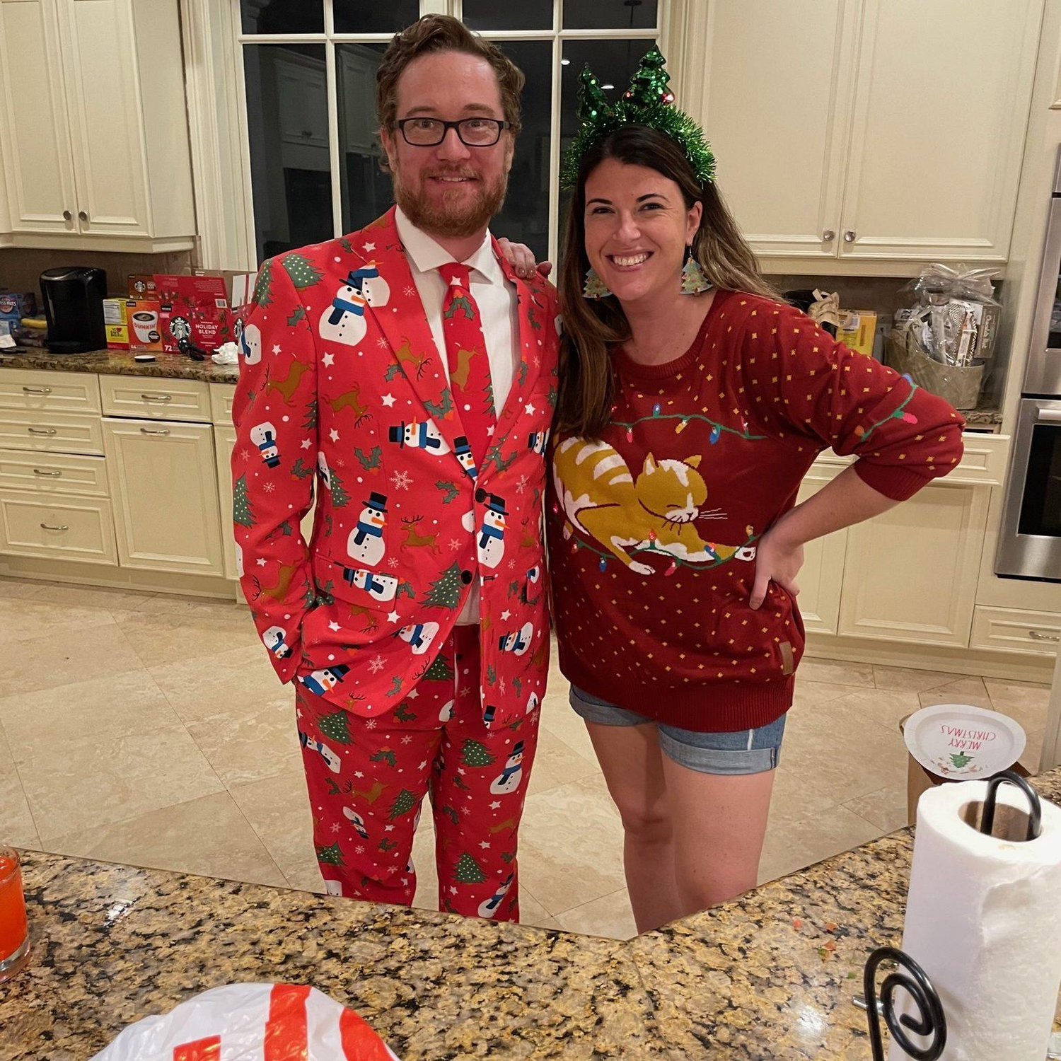 Ugly Christmas Sweater party in Hilton Head, although there is nothing ugly about this snowman suit.