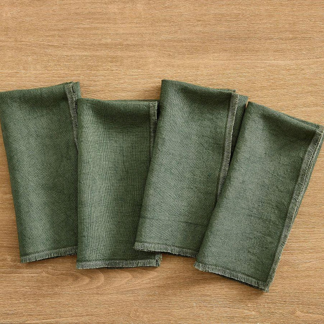 Frayed Oversized Linen Napkins, Set of 4 - Hunter Green